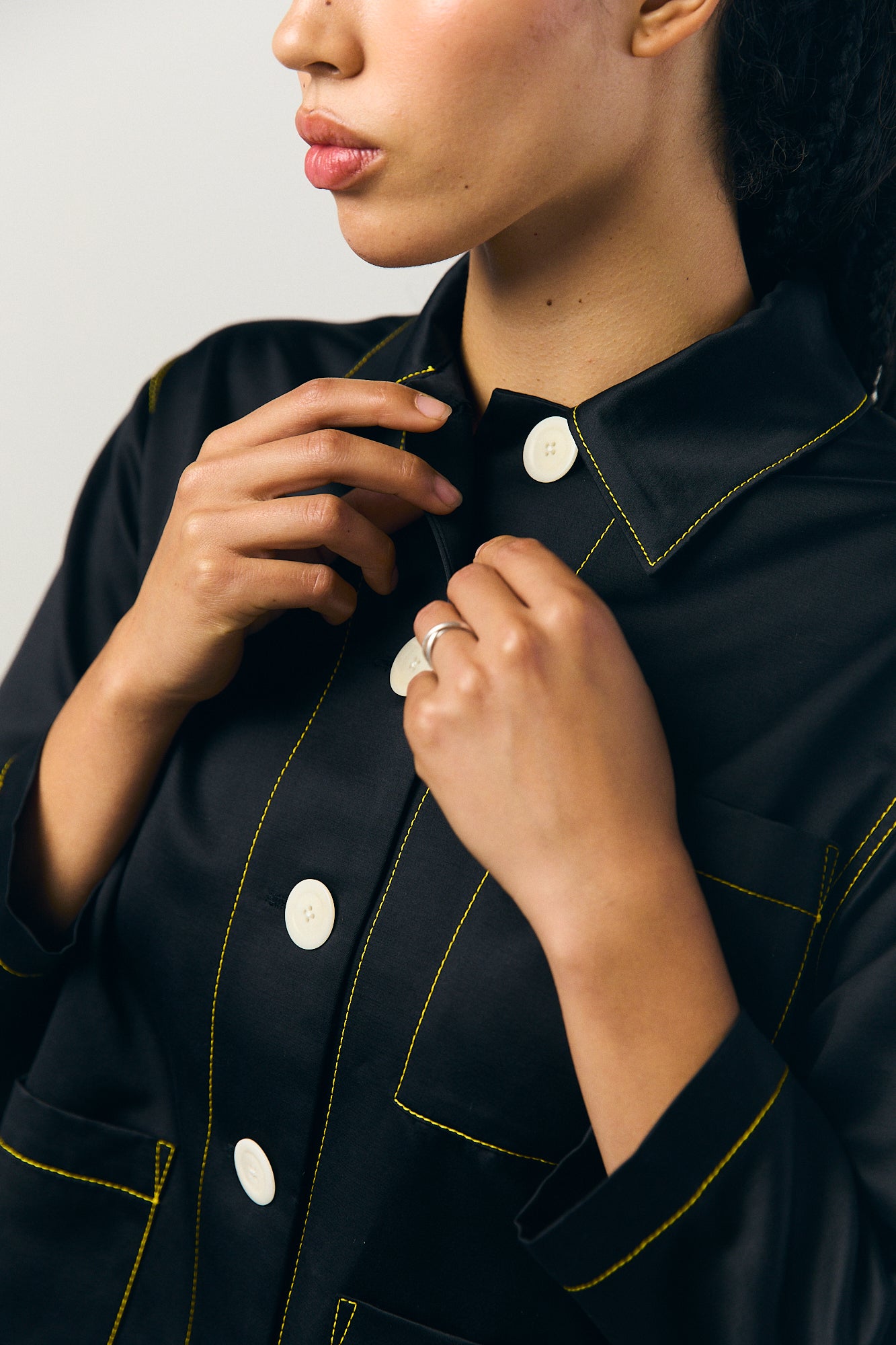 Sateen A-line shirt jacket