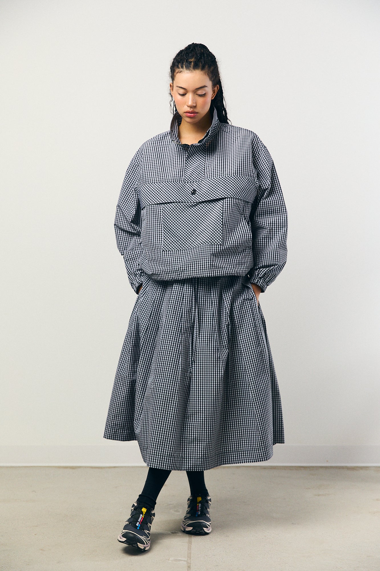 Check Taffeta Pleated Skirt