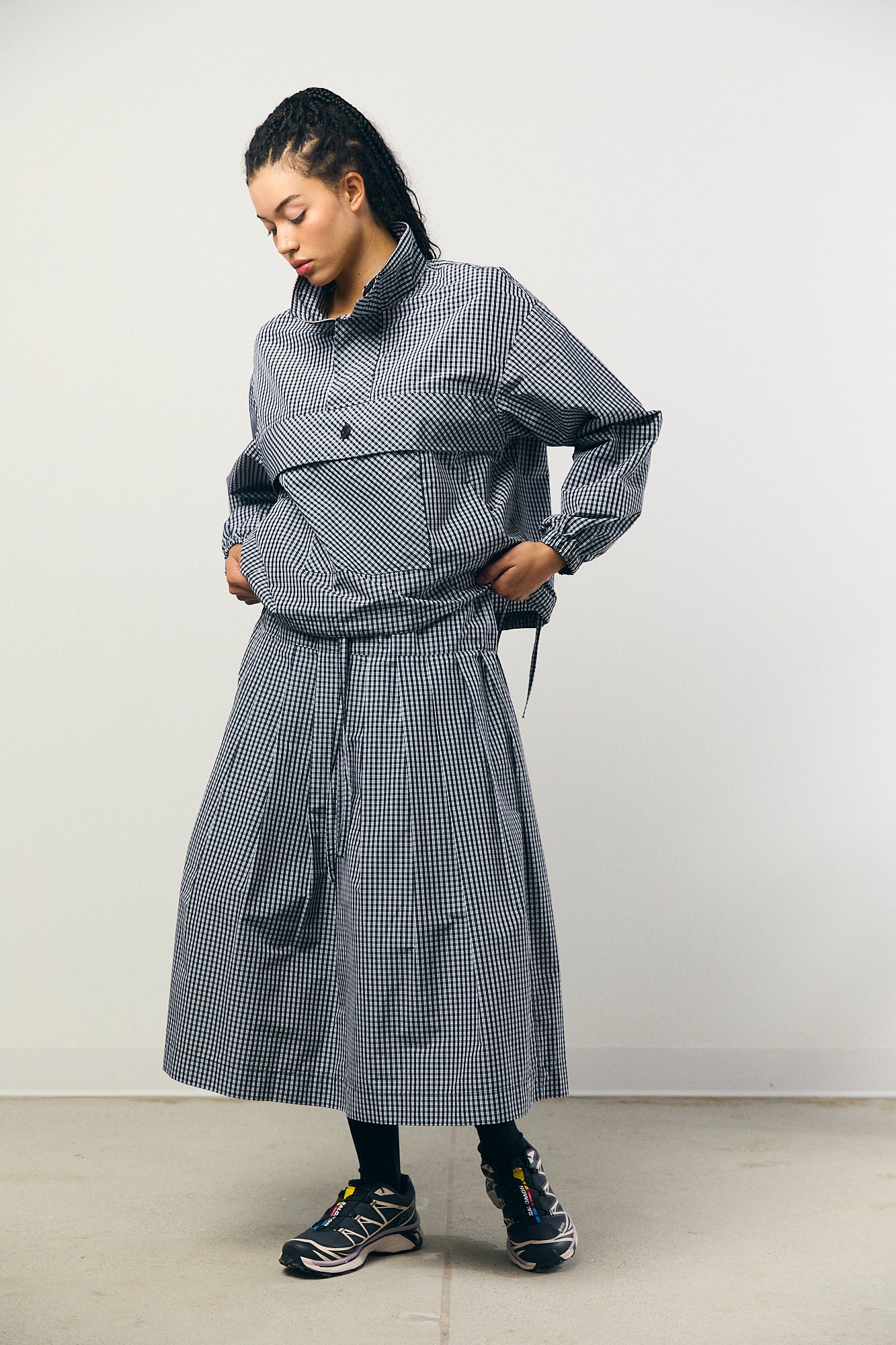Check Taffeta Pleated Skirt