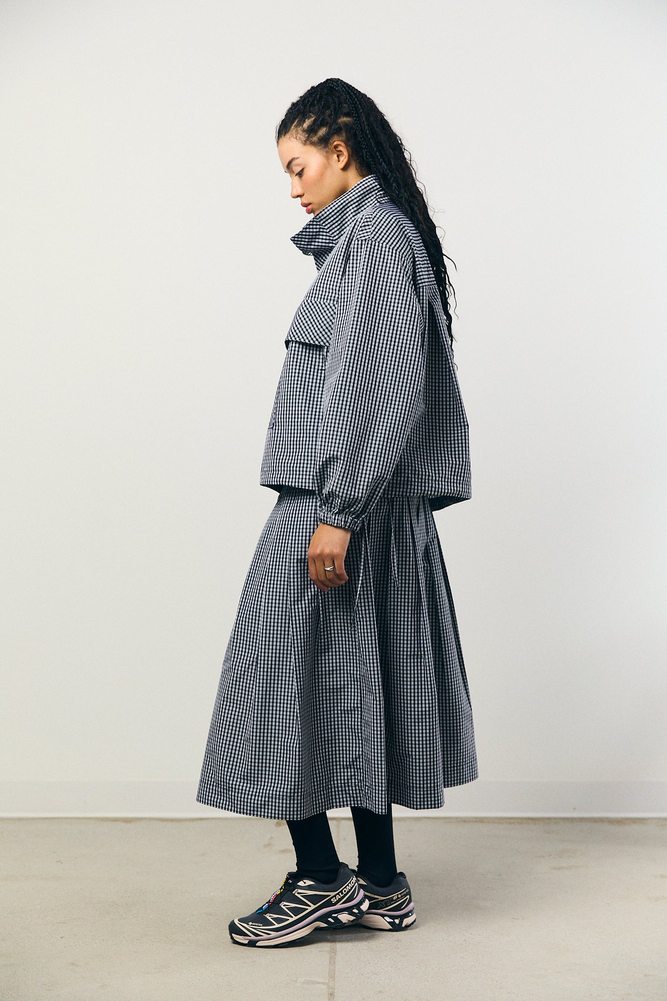 Check Taffeta Pleated Skirt