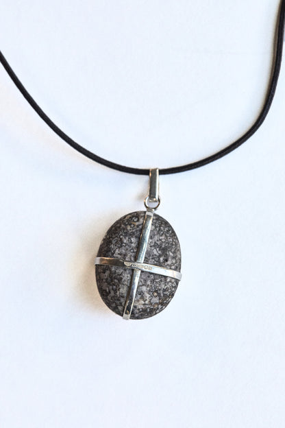 Speckled Grey Stone - Sterling Silver ribbon setting