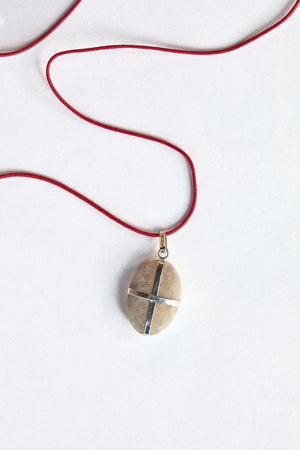 White Marbled Stone - Sterling Silver ribbon setting