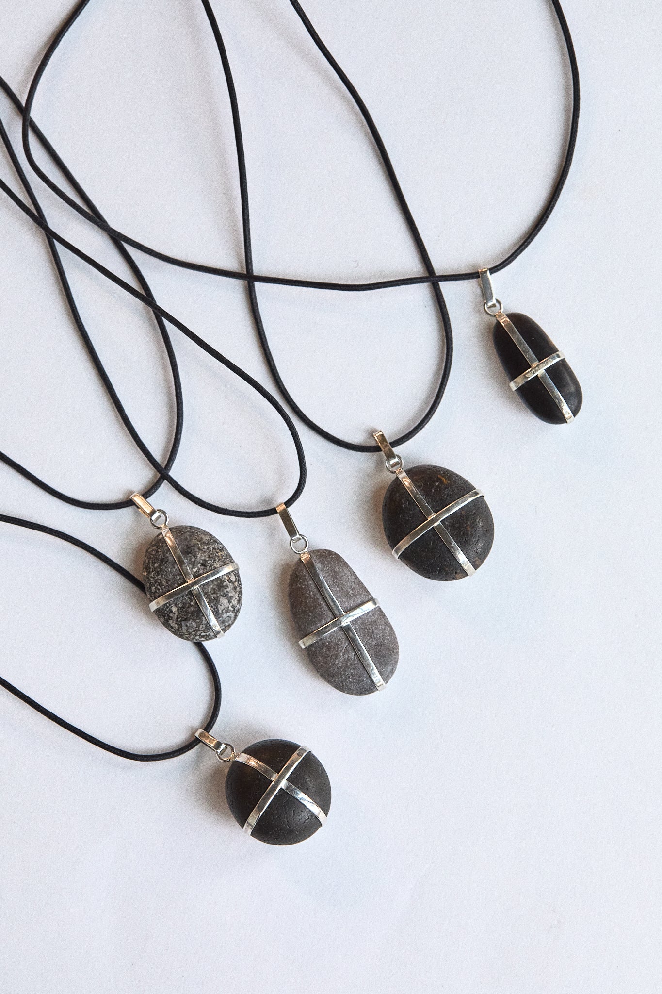 Speckled Grey Stone - Sterling Silver ribbon setting