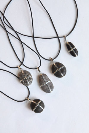 Speckled Grey Stone - Sterling Silver ribbon setting