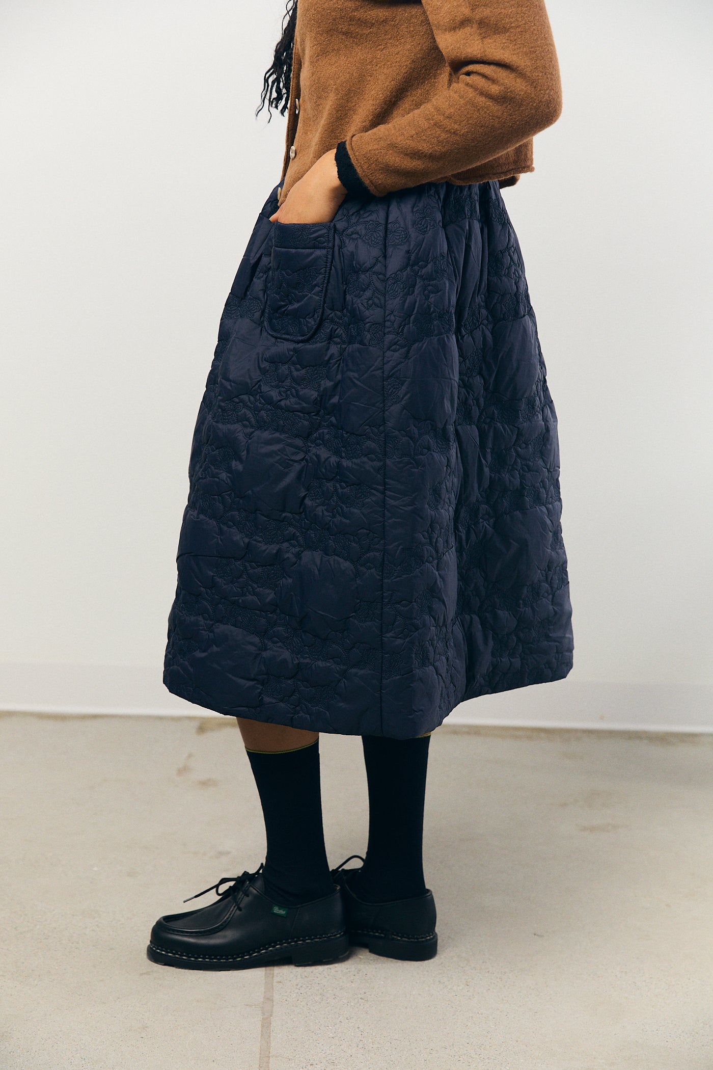 Quilted Skirt in Navy Black