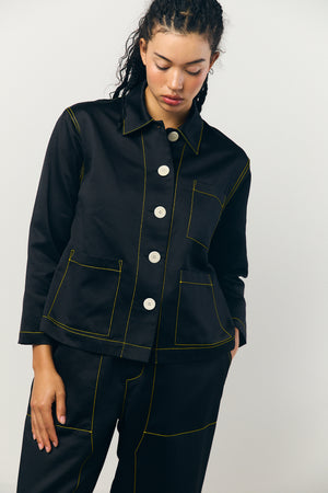 Sateen A-line shirt jacket