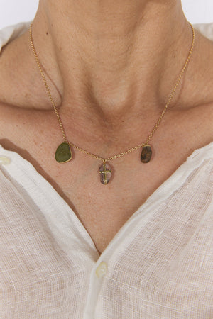 Mini Stone Necklace on 18k Gold Chain - Three Stones