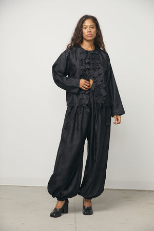 Tuck Gather Balloon Pants in Black