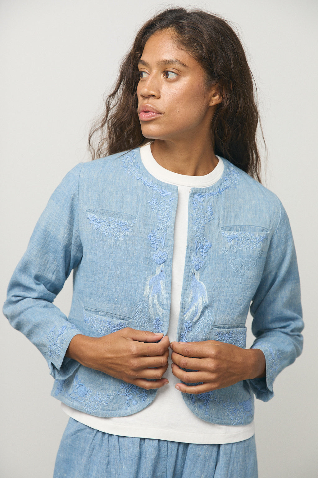 Handloom Indigo Denim "Eye Three Birds" Jacket