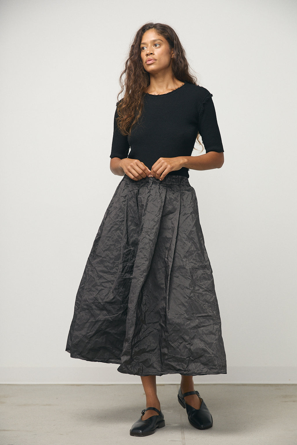 Pleated Long Skirt in Metallic