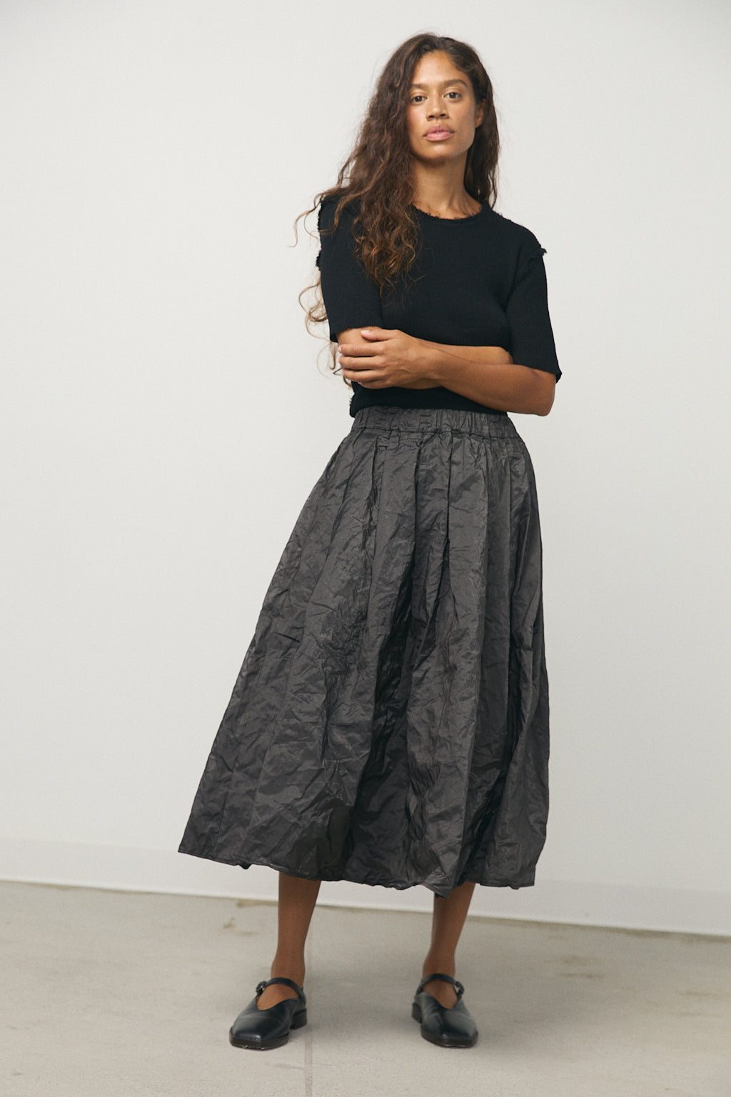 Pleated Long Skirt in Metallic