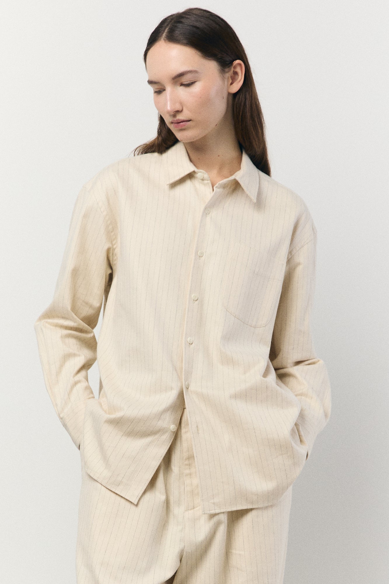 Regular Collar Shirt in Ecru Stripe