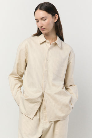 Regular Collar Shirt in Ecru Stripe