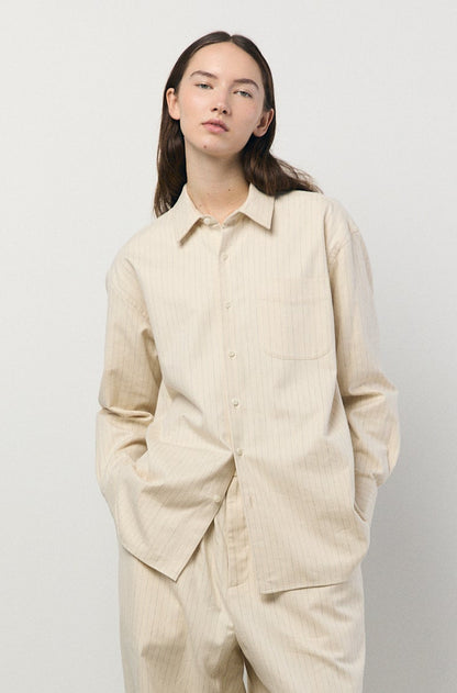 Regular Collar Shirt in Ecru Stripe