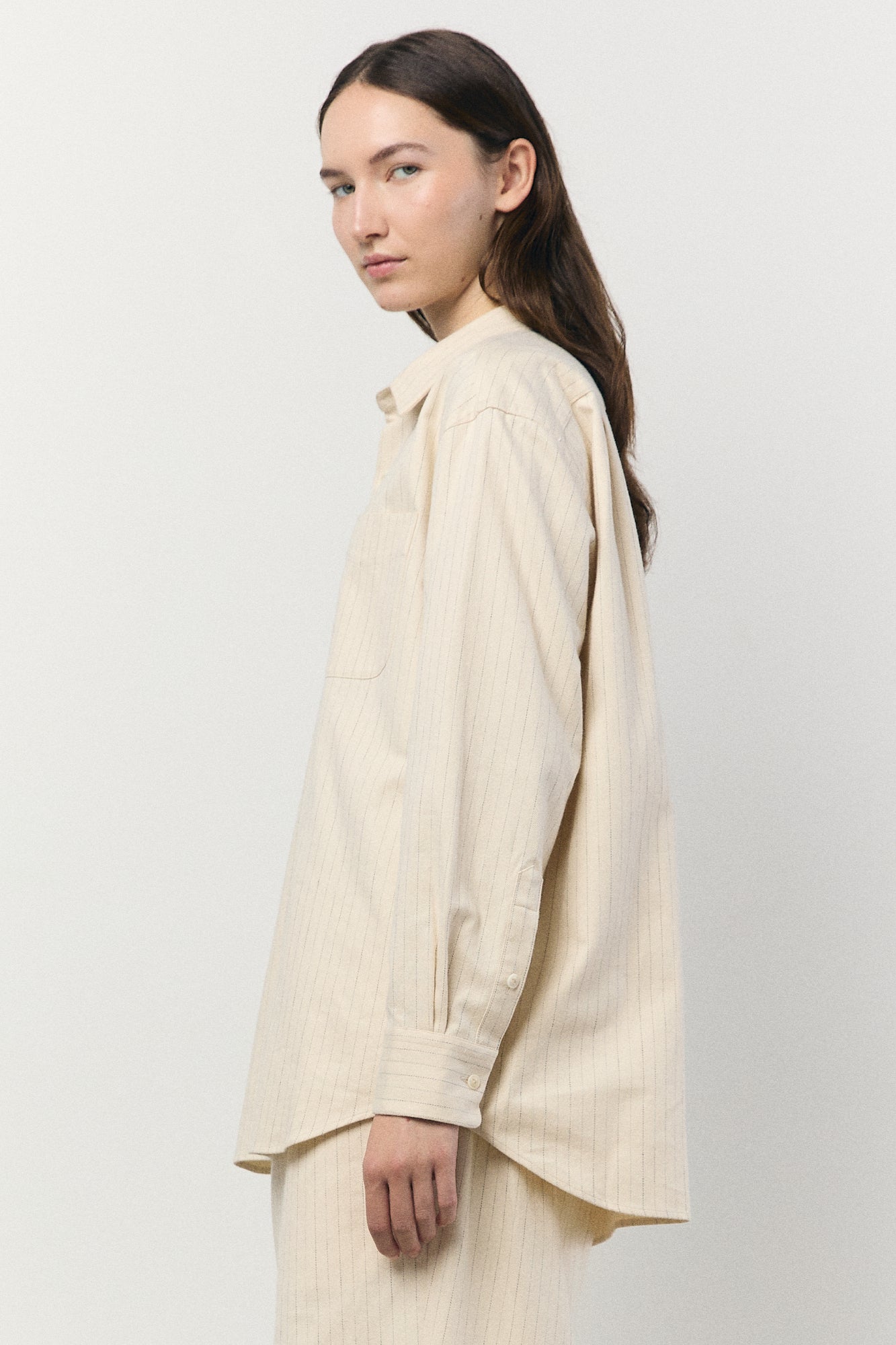 Regular Collar Shirt in Ecru Stripe