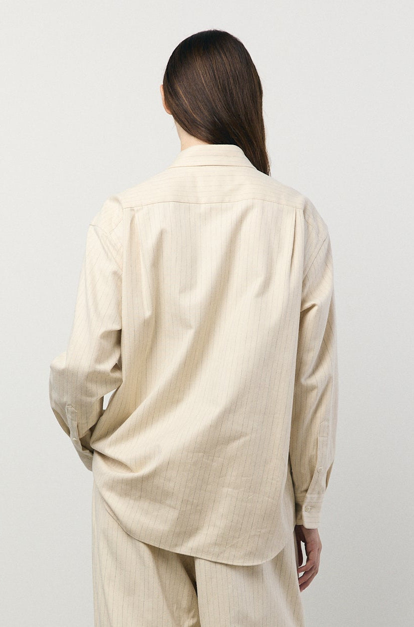 Regular Collar Shirt in Ecru Stripe