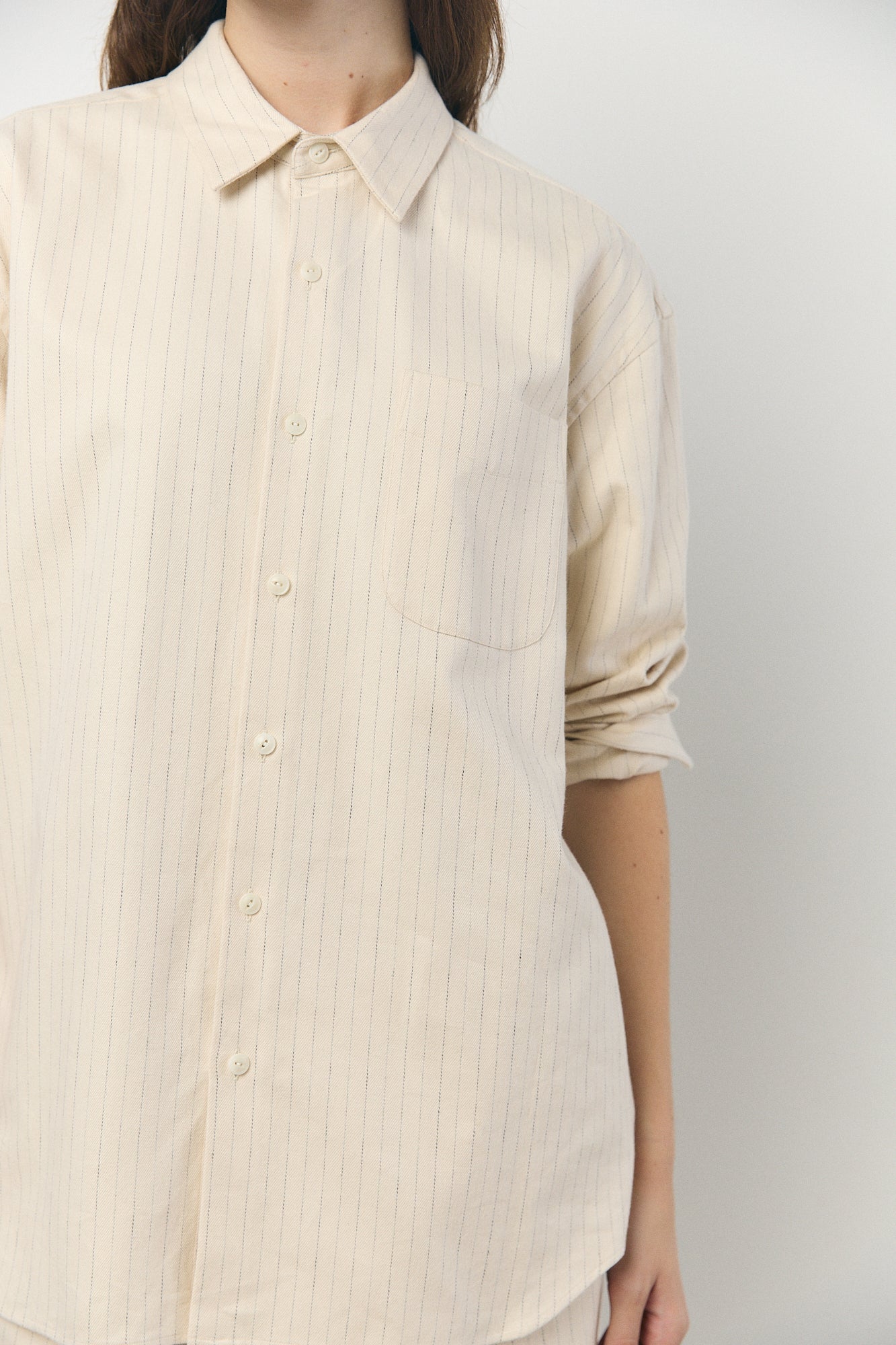 Regular Collar Shirt in Ecru Stripe