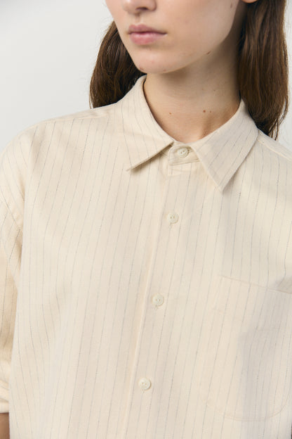Regular Collar Shirt in Ecru Stripe