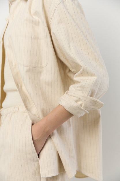 Regular Collar Shirt in Ecru Stripe