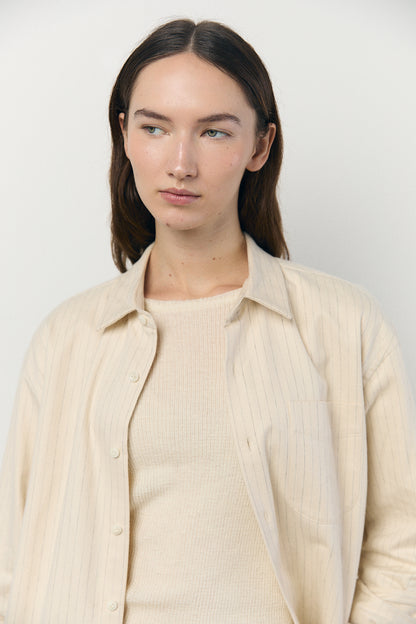 Regular Collar Shirt in Ecru Stripe