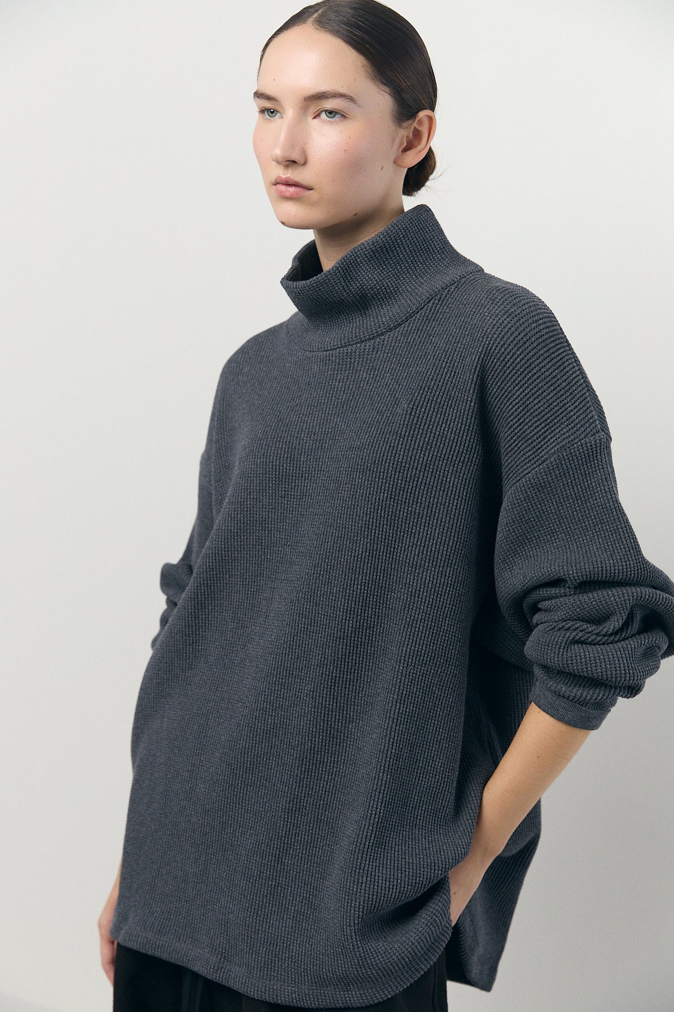 High Neck Pullover in Charcoal Grey