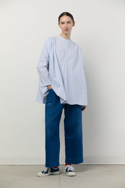 Pullover Shirt in Sax and Green Stripe