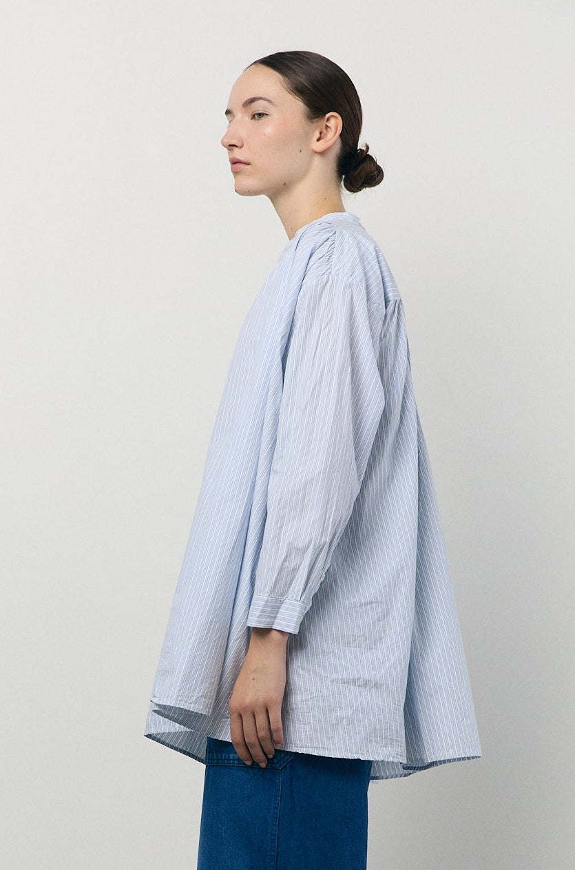 Pullover Shirt in Sax and Green Stripe