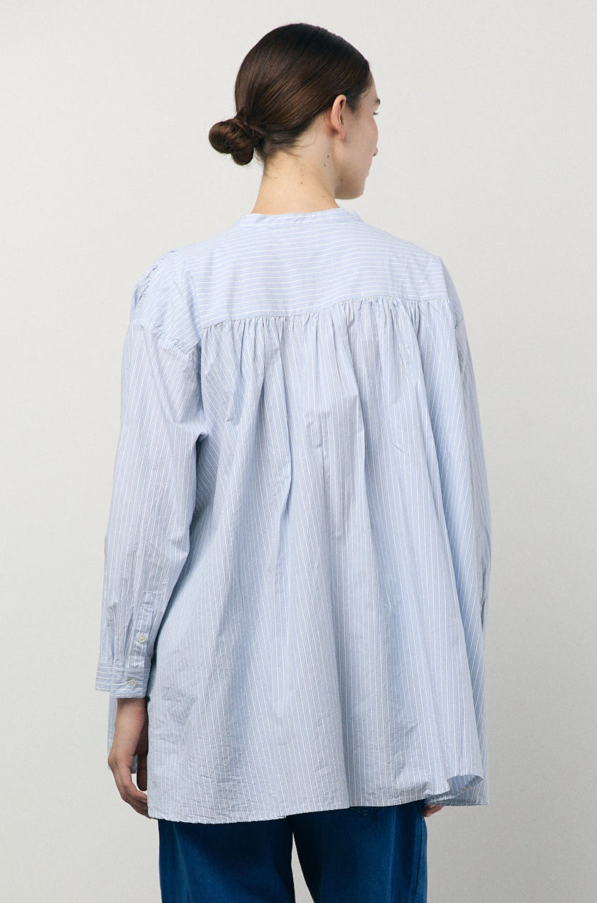 Pullover Shirt in Sax and Green Stripe