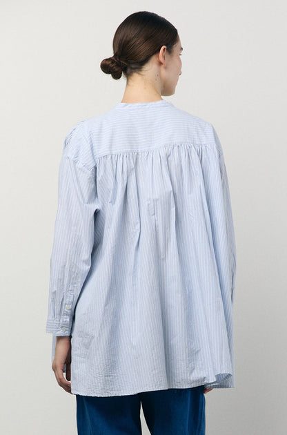 Pullover Shirt in Sax and Green Stripe