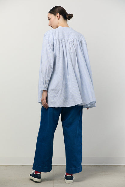 Pullover Shirt in Sax and Green Stripe