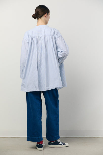 Pullover Shirt in Sax and Green Stripe