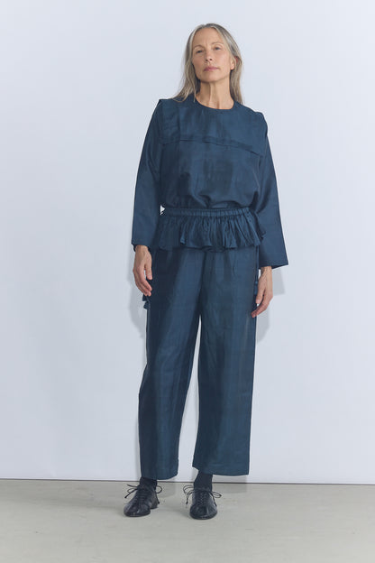 Back Button Sailor Blouse - Charcoal