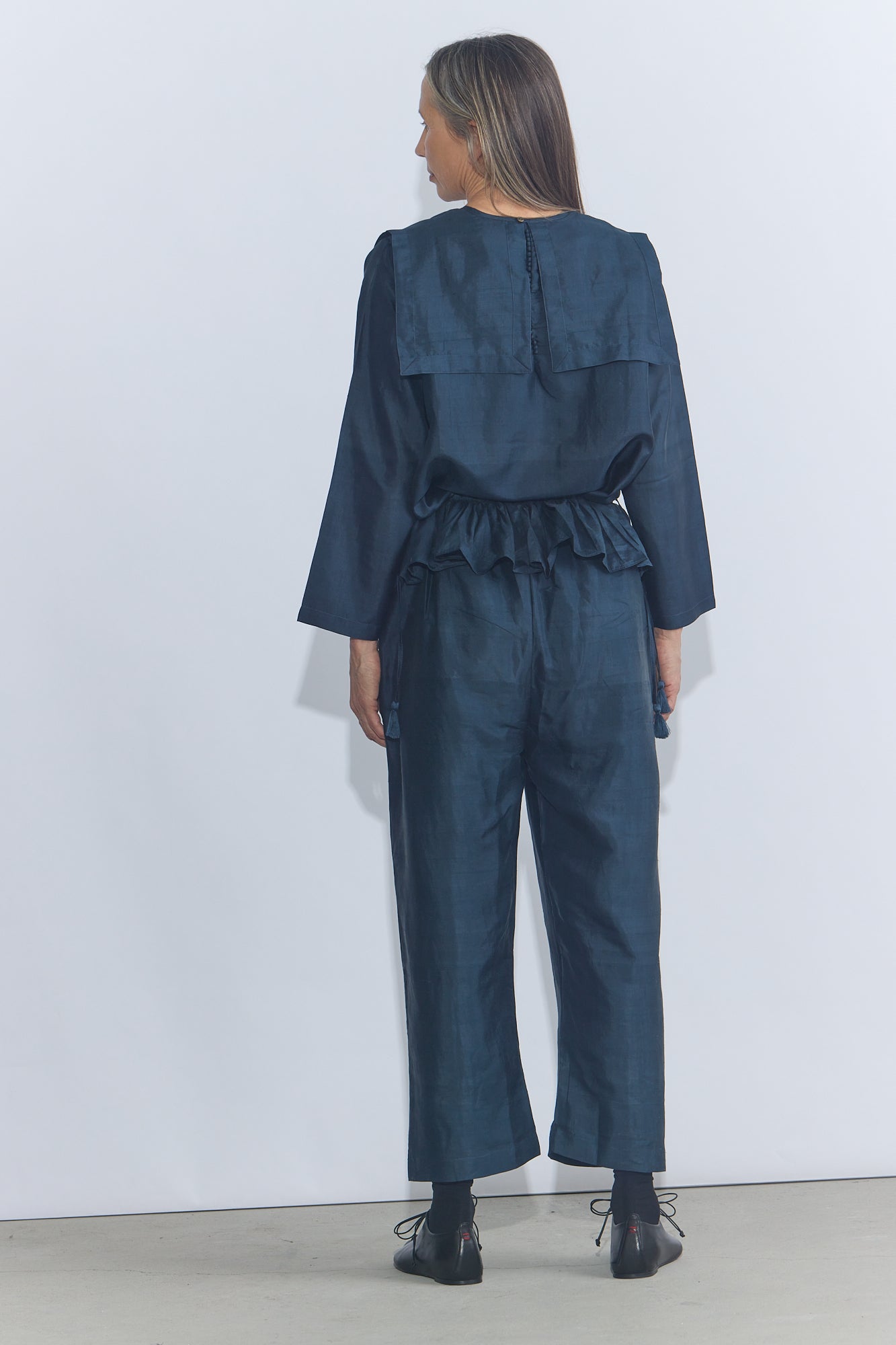 Back Button Sailor Blouse - Charcoal