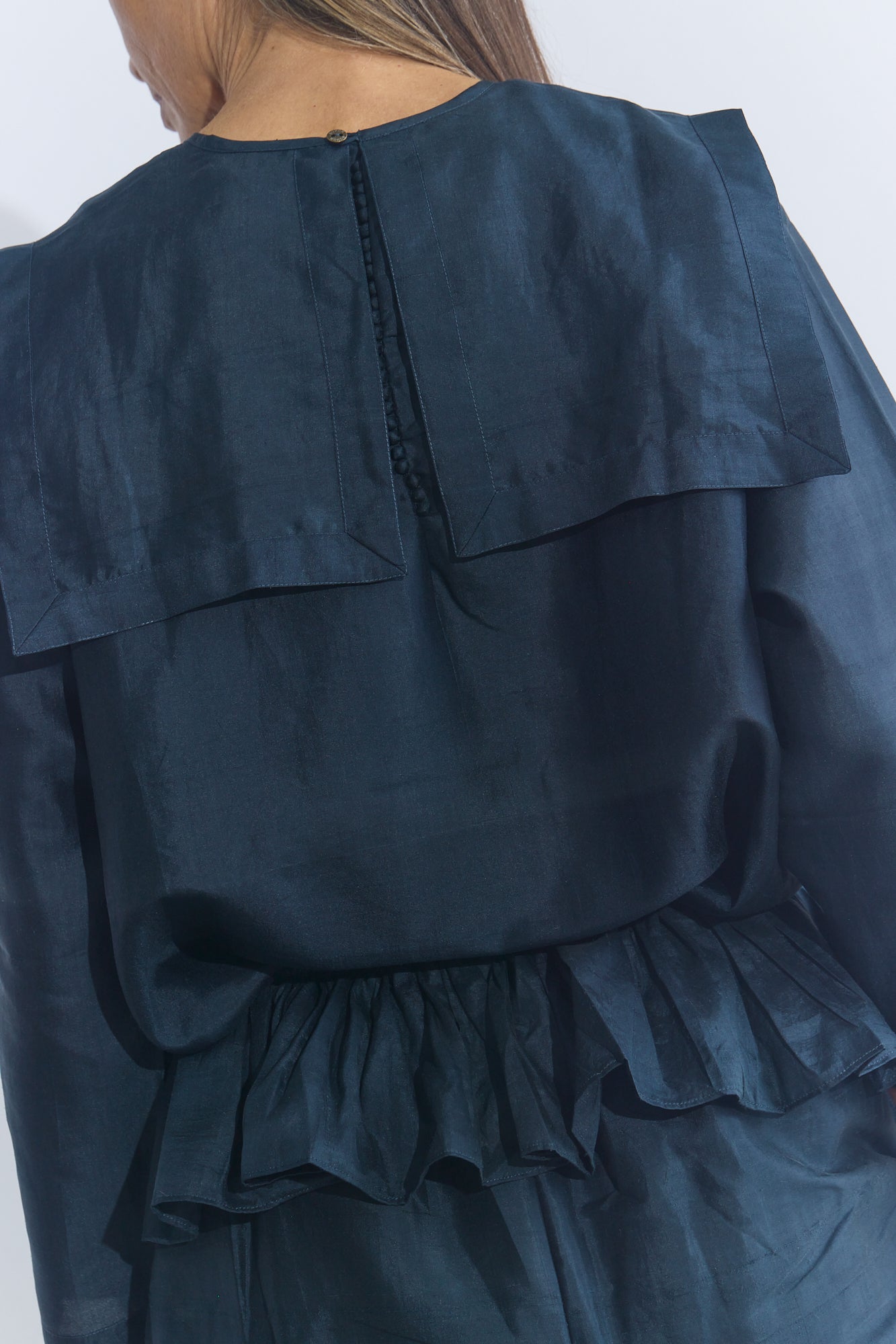Back Button Sailor Blouse - Charcoal