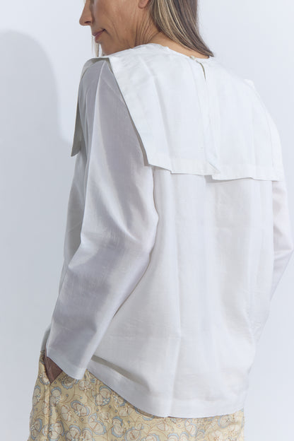Back Button Sailor Blouse - White