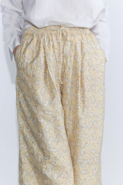 Embroidery Tuck Pants - Vanilla
