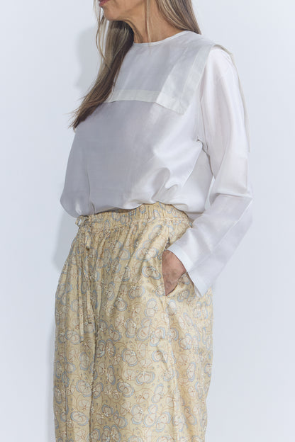 Embroidery Tuck Pants - Vanilla