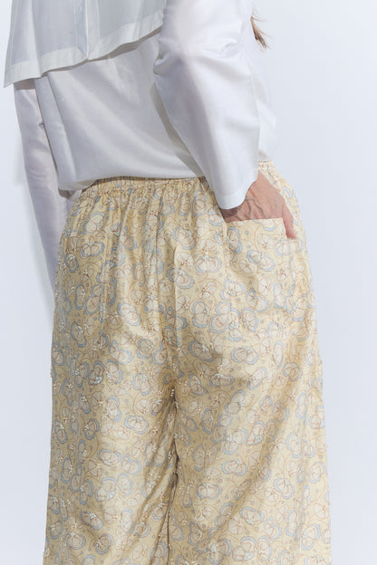 Embroidery Tuck Pants - Vanilla