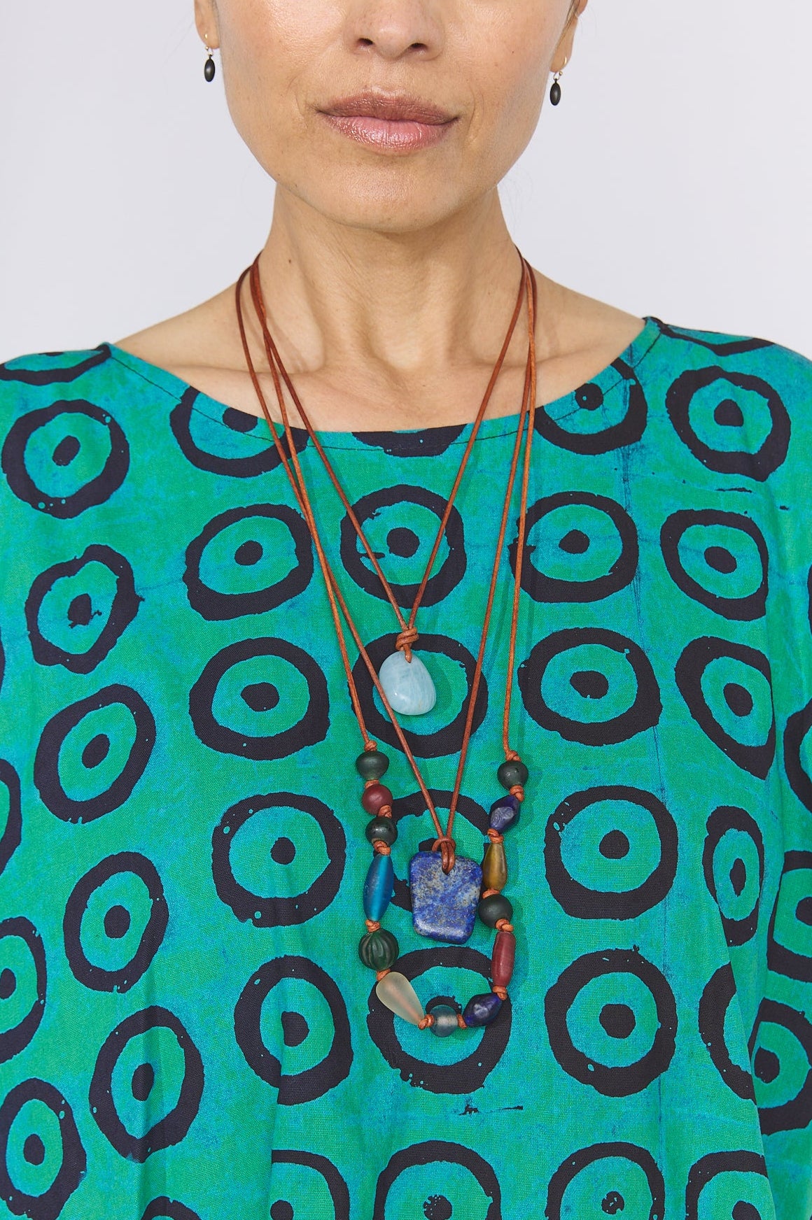 Multi-Beaded Necklace on 2mm Leather Cord - Opaque