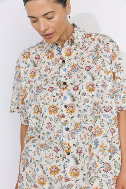 Linen Blend Liberty Floral Paisley Short Sleeve Shirt