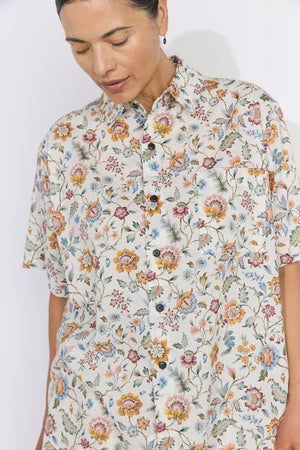 Linen Blend Liberty Floral Paisley Short Sleeve Shirt