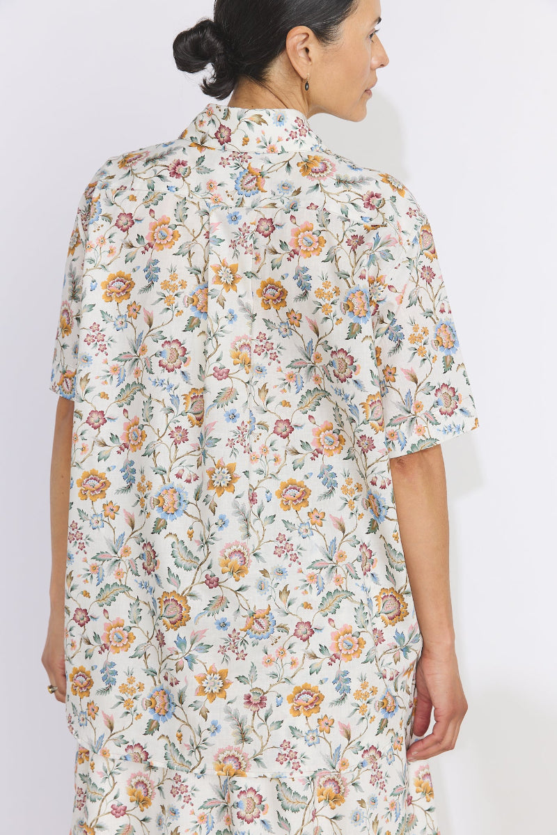 Linen Blend Liberty Floral Paisley Short Sleeve Shirt