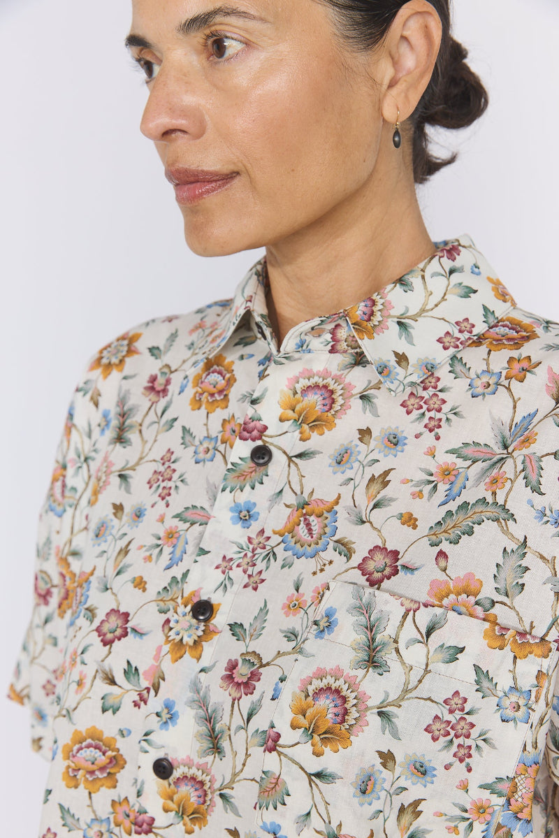 Linen Blend Liberty Floral Paisley Short Sleeve Shirt
