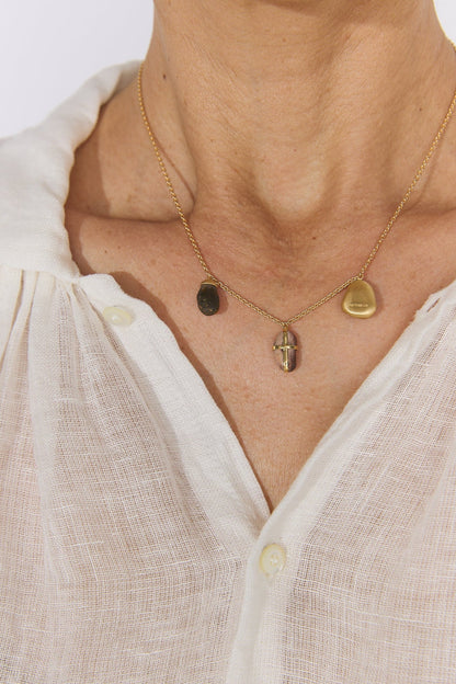 Mini Stone Necklace on 18k Gold Chain - Three Stones