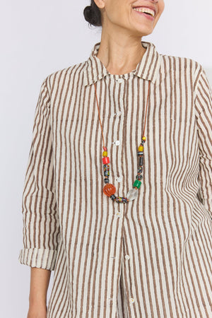 Khadi Cotton Button Up Shirt - Brown Stripe