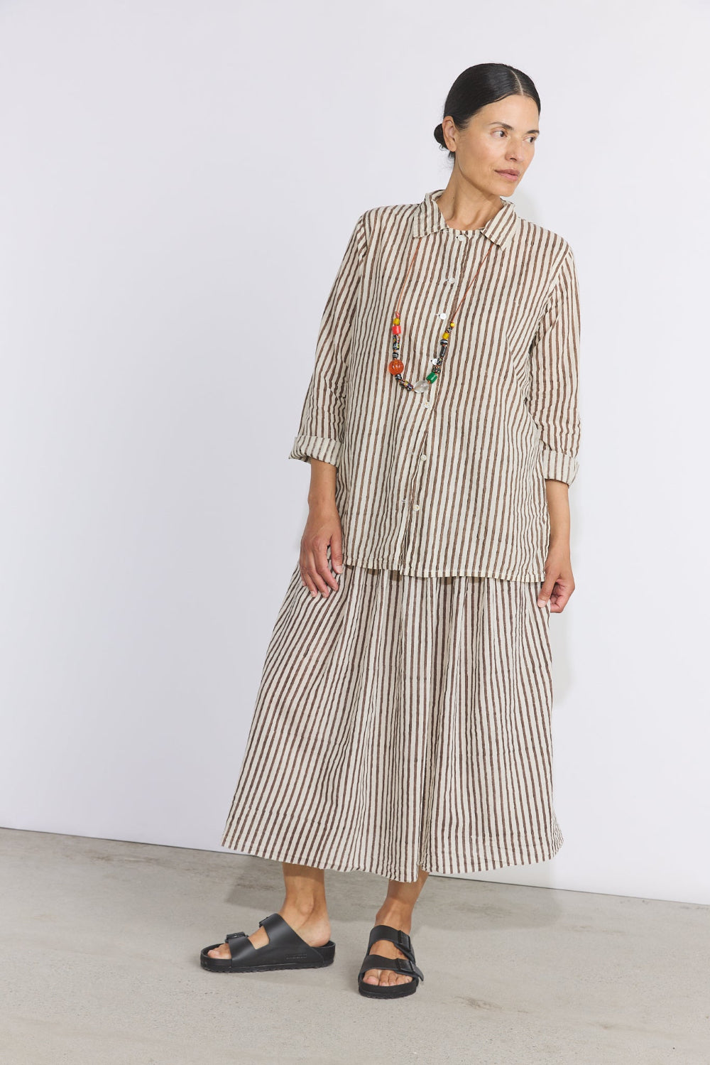 Khadi Cotton Button Up Shirt - Brown Stripe