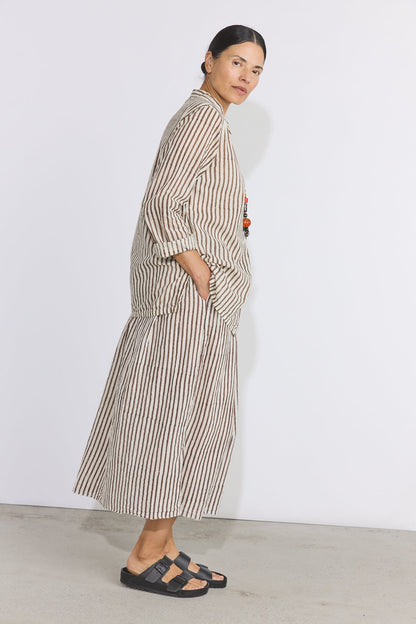 Khadi Cotton Button Up Shirt - Brown Stripe
