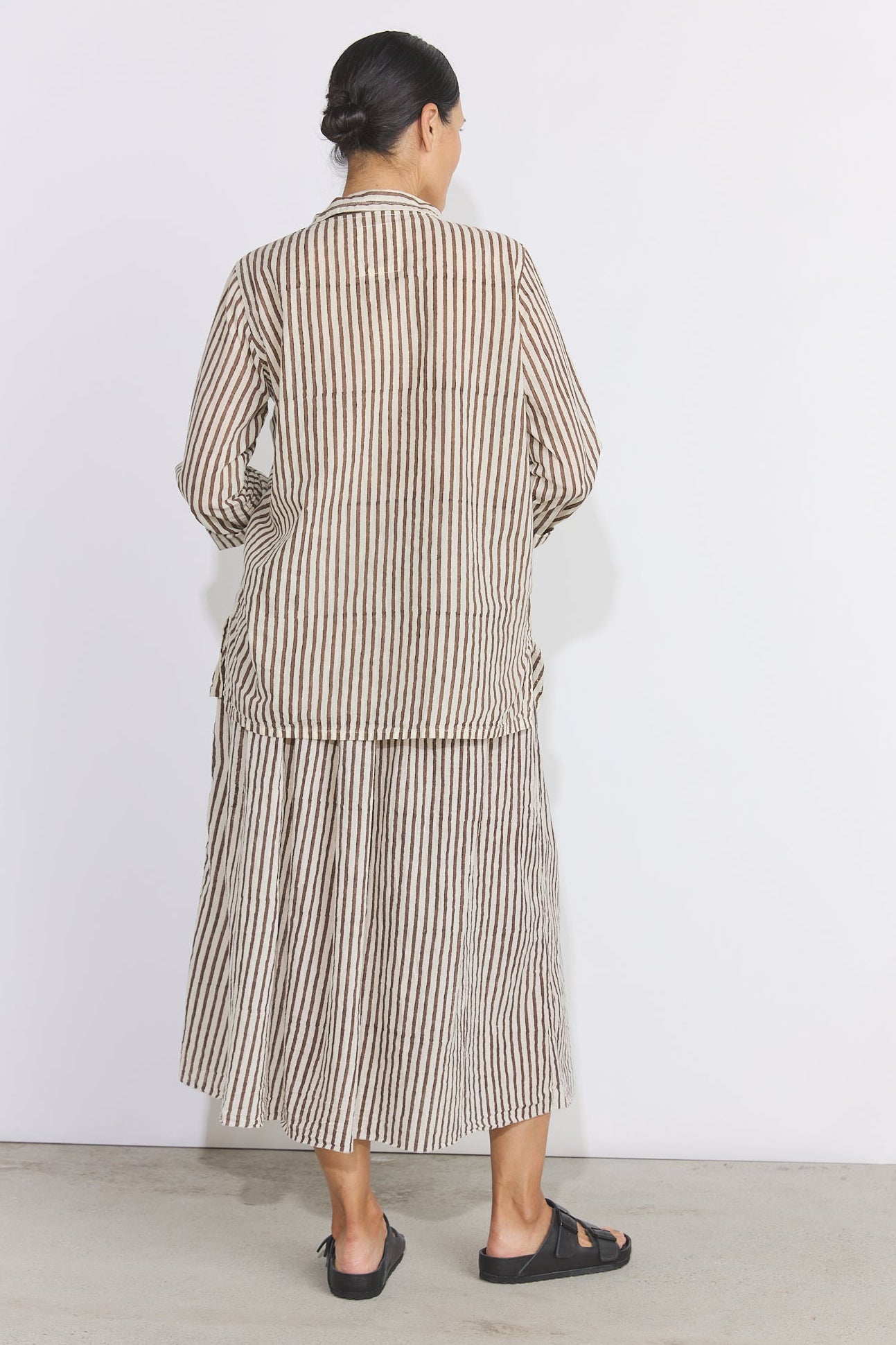 Khadi Cotton Button Up Shirt - Brown Stripe