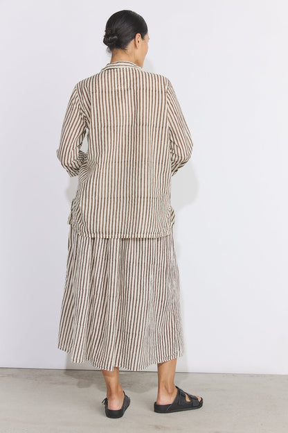 Khadi Cotton Button Up Shirt - Brown Stripe