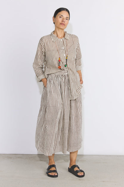 Khadi Cotton Button Up Shirt - Brown Stripe